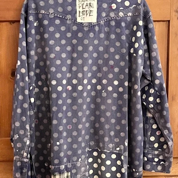 Magnolia Pearl Navy/White Polka Dot Western Cut Shirt - Picture 2 of 9